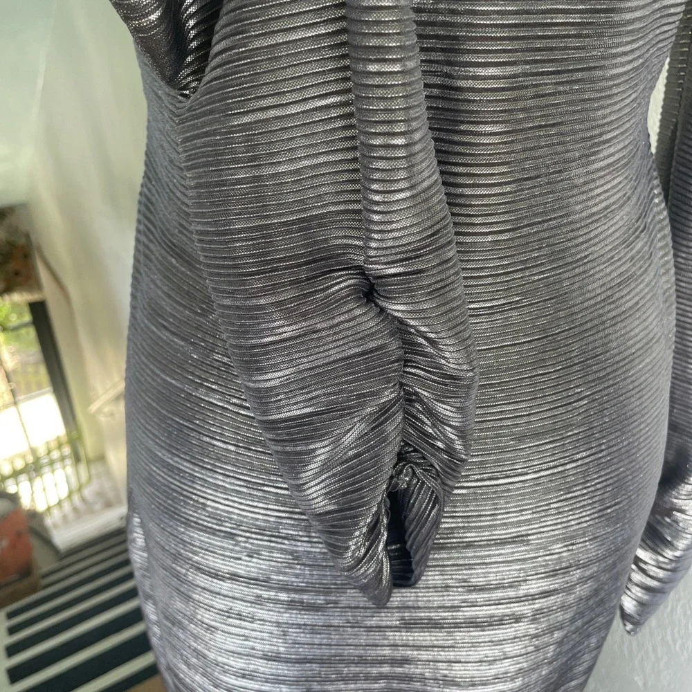 Free People NWOT Mila Metallic Maxi Dress  Open Back Silver Gray Shimmer Large